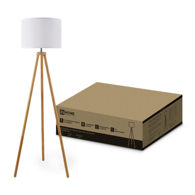 Светильник ТНО 24-Е27-WT 230В напольн. под лампу бел. абажур деревянн. тренога IN HOME 4690612059990