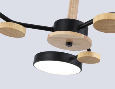 Светильник светодиодный подвесной FL4857/3 BK/WD черный/дерево 54W 3000-6000K D660*170 (без ПДУ)