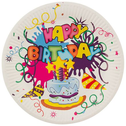 Набор бумажных тарелок "Happy Birthday" 23 см, 6 шт