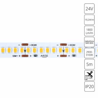 Светодиодная лента 24V 19,2W/m 3000К 5м Arte Lamp TAPE A2424010-01-3K, LED