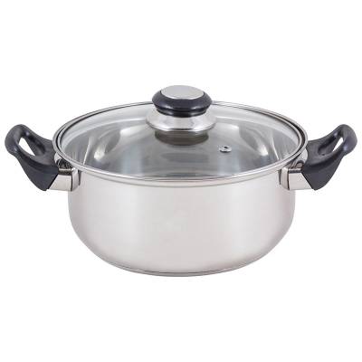 Кастрюля из нерж стали с крышкой (стекло) BAK-S-04, 3,9 л, ручки - бакелит, одинарное дно