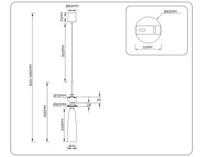 Светильник подвесной LH75365 GD/WH золото/белый G9 max 28W D70*1490