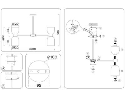 Светильник на штанге LH56093/10 BS/FR латунь/белый матовый E14*10 max 40W D700*510