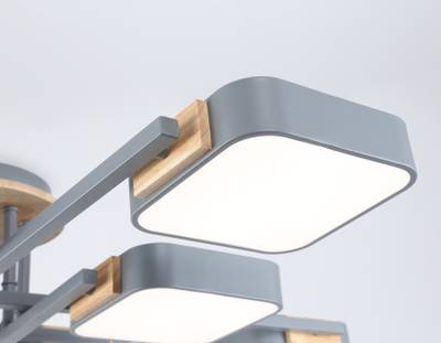 Светильник светодиодный подвесной FL4889/8 GR/WD серый/дерево 144W 3000-6000K 960*960*160 (без ПДУ)