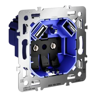 VLS0405M Механизм розетки с заземлением и защитными шторками 16А, с USB A+C, S70. (ТМ Maytoni)
