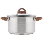 Кастрюля, FORESTA, объём: 5 л из нержавеющей стали с крышкой с ручками под дерево soft-touch