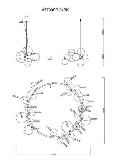 Подвесная люстра Arte Lamp VINCENT A7790SP-24BK, 24хG9