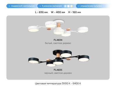 Подвесной светодиодный светильник FL4835/5 BK черный 3000K-6400K 70W 830*400*160 (ПДУ ИК)