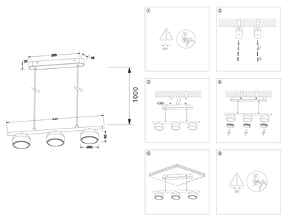 Светильник подвесной TN71034/3 BK черный GX53/3 max 12W 440*80*1100