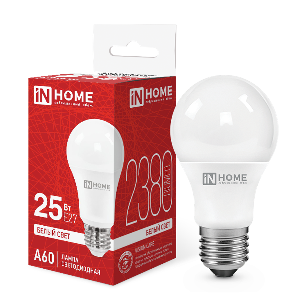 Лампа светодиодная LED-A60-VC 25Вт 4000К E27 2380лм 230В IN HOME 4690612062051