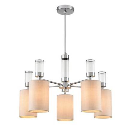 6585/5 MODERNI LN25 хром/бежевый, металл/текстиль, стекло Люстра подвесная E14 5*40W 220V ARNIKA