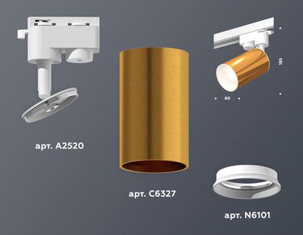Комплект трекового однофазного светильника XT6327001 PYG/SWH золото желтое полированное/белый песок MR16 GU5.3 (A2520, C6327, N6101)
