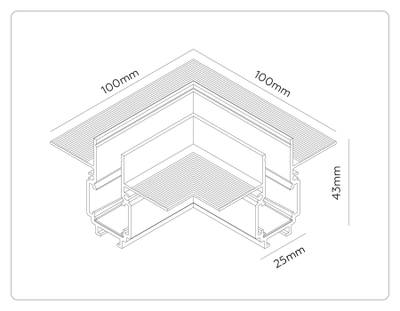 Коннектор угловой для встраиваемого шинопровода под ГКЛ 13мм Magnetic 48V 10mm GL1971 BK черный 100*100