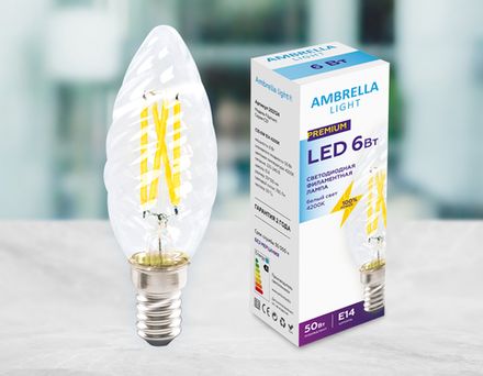 Светодиодная лампа Filament LED C35 6W E14 4200K (50W) 220-240V