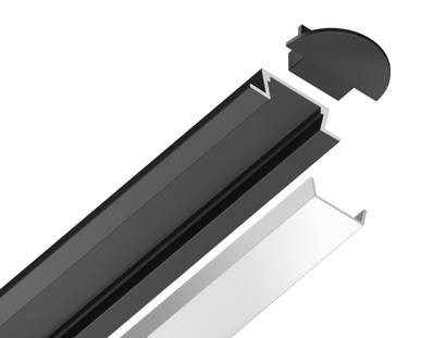 Алюминиевый профиль встраиваемый GP1001BK черный/матовый рассеиватель 2000*21.5*6.8, 2 заглушки в комплекте (для ленты до 11мм)