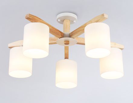 Подвесная люстра TR83113/5 WH/LW белый/светлое дерево E27/5 max 40W D700*325