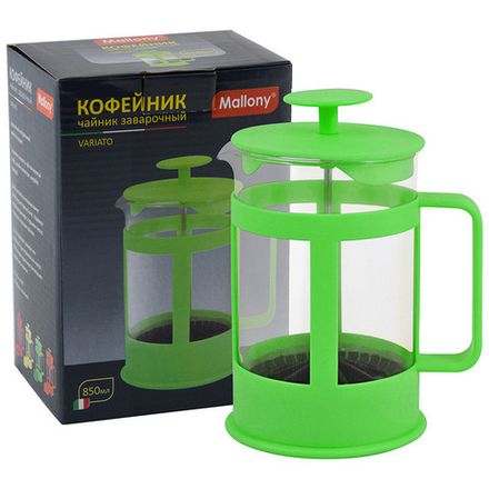 Чайник/кофейник (кофе-пресс) VARIATO,850 мл, из жаропрочного стекла в пласт корпусе, цвет: голубой
