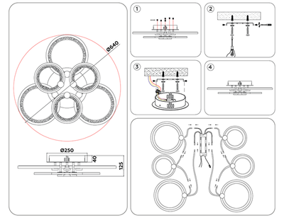 Светильник потолочный светодиодный с пультом FA4092/3+3 BK черный 100W 3000K+6400K/4200K/6400K+3000K 620*570*120 (ПДУ ИК)