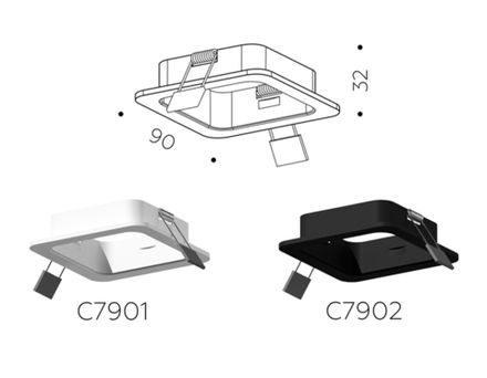 Корпус светильника встраиваемый для насадок 70*70mm C7902 SBK черный песок 90*90*H32mm MR16 GU5.3