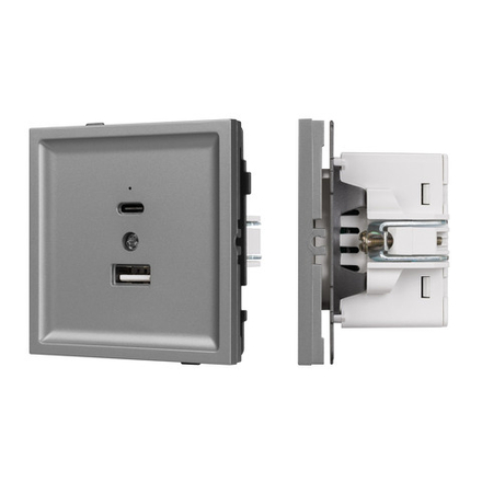 Механизм USB розетки SCT-TENDO-MUAC-PL-GR (5V, 3A, QC3) (Arlight, -)