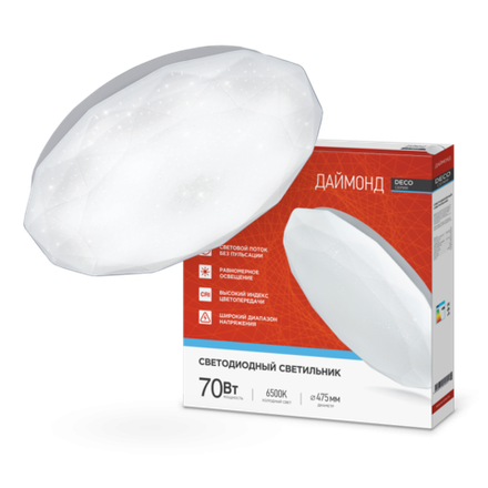 Светильник светодиодный DECO ДАЙМОНД 70Вт 6500К 6300лм 230В 496х85мм IN HOME 4690612052489