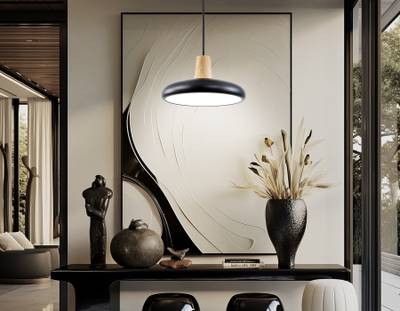 Светильник светодиодный подвесной FL4839 BK/WD черный/дерево 24W 3000-6000K D200*800 (без ПДУ)