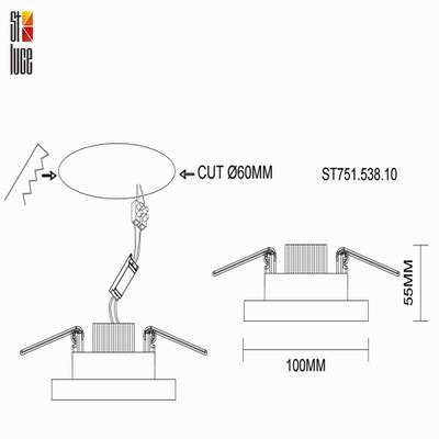 ST751.538.10 Св-к встр. Белый LED 1*10W 3000K 750Lm Ra&gt;90 38° IP20 D100xH75 170-240V