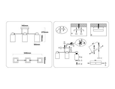 Светильник подвесной TR303045/3 WH/GD белый/золото E27/3 max 60W 540*100*270