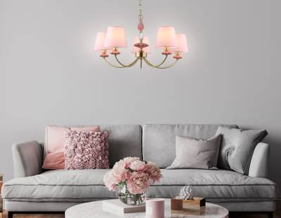 Светильник подвесной LH75024/5 GD/PI золото/розовый E14/5 max 40W D700*780