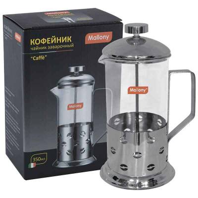 Чайник/кофейник (кофе-пресс) Caffe, 350 мл, из жаропр стекла, в корпусе из нерж стали, B535-350ML