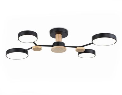 Светильник светодиодный подвесной FL4860/4 BK/WD черный/дерево 60W 3000-6000K 700*400*120 (без ПДУ)