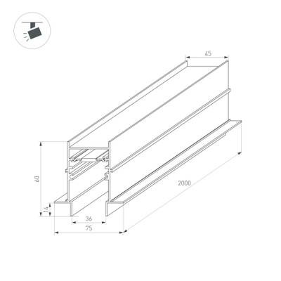 Трек встраиваемый MAG-TRACK-4560-FDW-2000 (BK) (Arlight, IP20 Металл, 3 года)