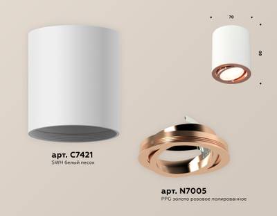Комплект накладного поворотного светильника XS7421004 SWH/PPG белый песок/золото розовое полированное MR16 GU5.3 (C7421, N7005)
