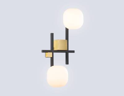 Светильник настенный LH51019/2 BK/BS/FR черный/латунь/белый матовый G9*2 max 28W 230*170*480