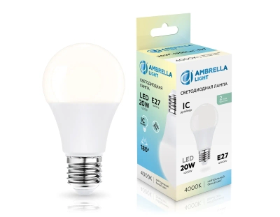 Лампа светодиодная 602004 LED A60 20W IC E27 4000K 175-265V