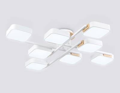 Светильник светодиодный подвесной FL4888/8 WH/WD белый/дерево 144W 3000-6000K  960*960*160 (без ПДУ)