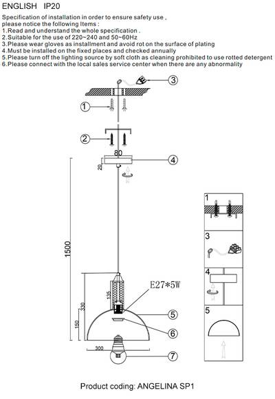 Светильник подвесной Crystal Lux ANGELINA SP1 NICKEL 0150/201