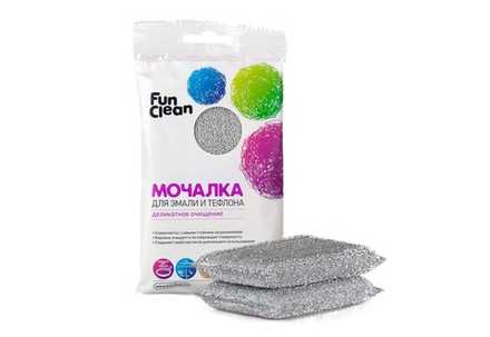 Мочалка для эмали и тефлона Fun Clean в фольгированной оплетке, 2шт.