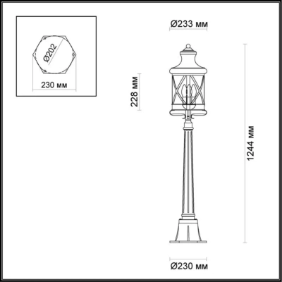 4045/3F NATURE ODL18 701 черный/золотая патина Уличный светильник, 124см IP44 E14 3*60W 220V SATION