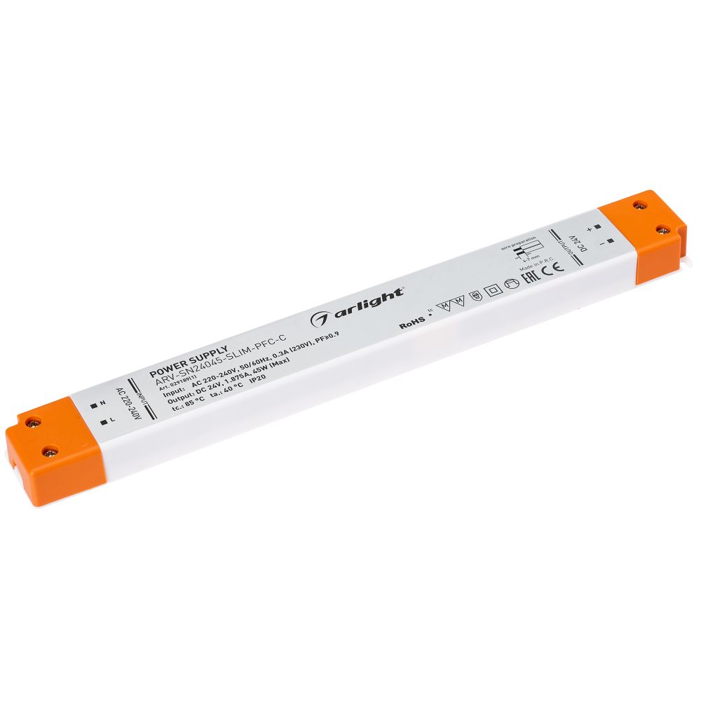 Блок питания ARV-SN24045-SLIM-PFC-C (24V, 1.87A, 45W) (Arlight, IP20 Пластик, 3 года)