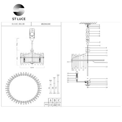 SL1167.303.08 Светильник подвесной ST-Luce Латунь/Латунь, Прозрачный E14 8*40W