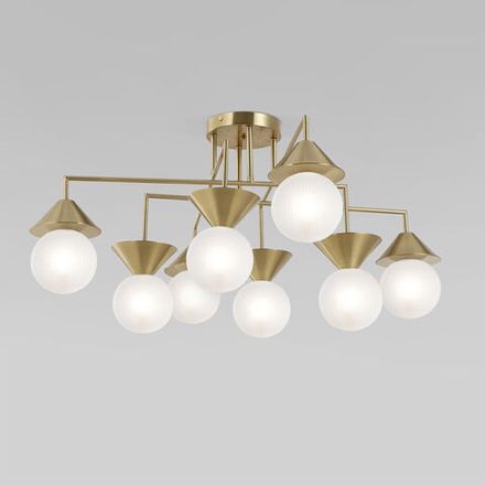 Умная потолочная люстра со стеклянными фактурными плафонами 302002/8 латунь Smart