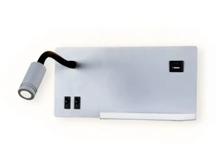 Настенный светодиодный светильник с полкой, выключателем и USB портом FW292 GR/BK серый/черный LED 4200K 5W+3W 260*150*110