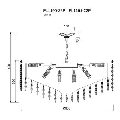 Люстра подвесная Sovrana Gold FL1190-22P, E14х22
