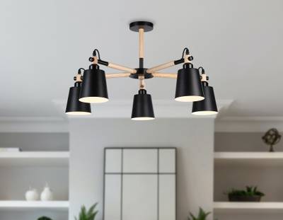 Подвесная люстра TR82211/5 BK/LW черный/светлое дерево E27/5 max 40W D780*430